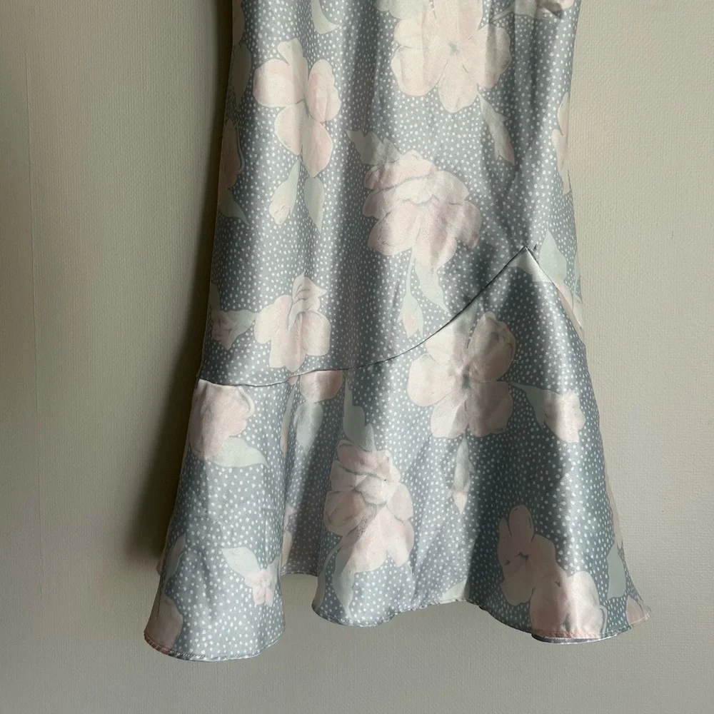VINTAGE 90s Pastel Floral Bias Cut Ruffle Slip Dress Fairy Coquette Romantic | M
